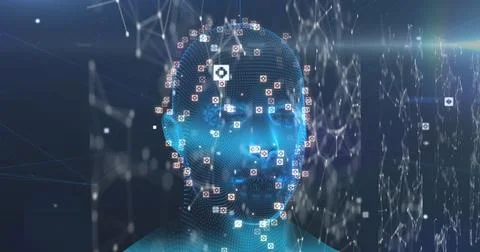 Image of human head spinning with digital interface data processing Ilustração Stock