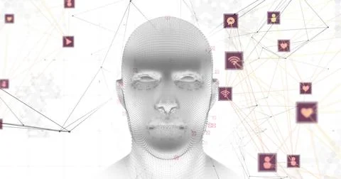 Image of human head spinning with digital interface connections networks Stock Illustration