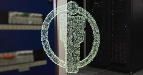 Image of human icon over server room Stock Illustration
