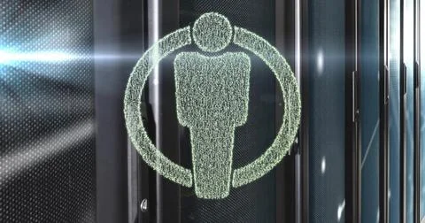 Image of human icon over server room 스톡 일러스트