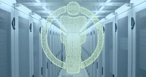 Image of human icon over servers Stock Illustration