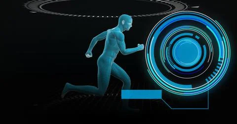 Image of human running with scope scanning and data processing Stock Illustration