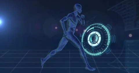 Image of human running with scope scanning and data processing イラスト素材