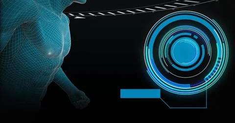 Image of human running with scope scanning and data processing Foto stock