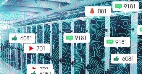 Image of icon and changing numbers in message boxes over abstract pattern on Stockfoto's
