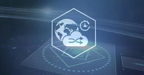 Image of an icon, computer circuit board and data processing Stock Illustration