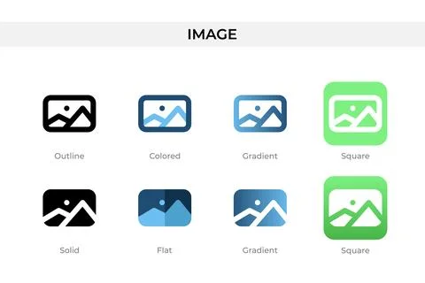 Image icon in different style. Image vector icons designed in outline, soli.. Stock Illustration