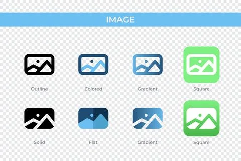 Image icon in different style. Image vector icons designed in outline, soli.. Stock Illustration