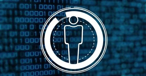 Image of icon over data processing on black background 스톡 사진