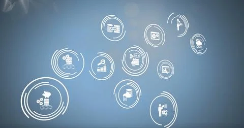 Image of icons and data processing over blue background Stock Photos