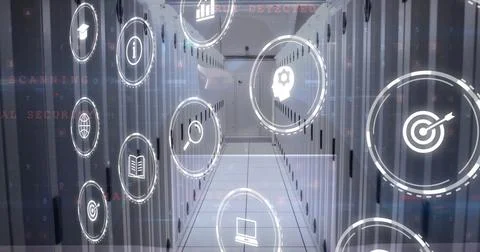 Image of icons and data processing with connections over computer server Foto stock