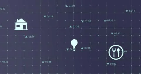 Image of icons and data processing over dark background Stock Photos