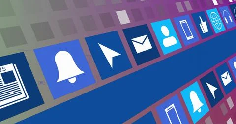 Image of icons and digital data processing over blue background イラスト素材