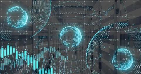 Image of icons and digital data processing over computer servers Stock Photos