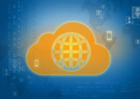 Image icons cloud on the abstract backgrounds of world map Illustrazione stock