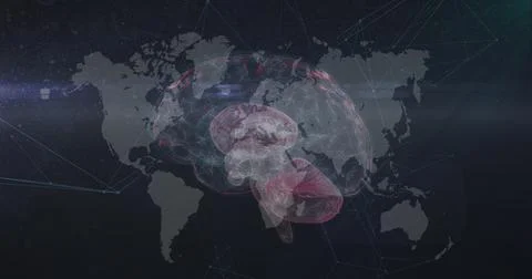 Image of icons, data and rotating brain over world map Stock Illustration