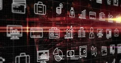 Image of icons over data processing Stockillustratie