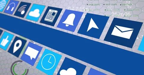 Image of icons over data processing on white background Stock Photos