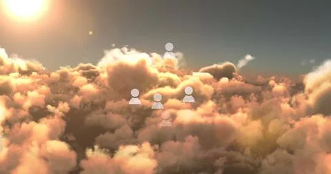 Image of icons over sky with clouds Foto stock