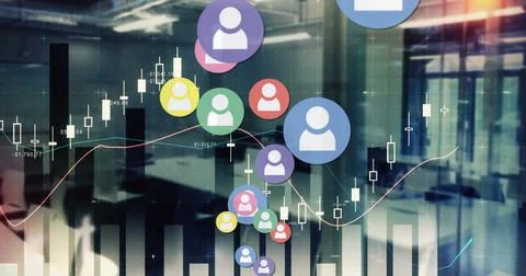 Image of icons over statistics 스톡 사진