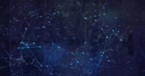 Image of illuminated dots connected with lines forming geometric shape Foto stock