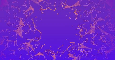 Image of illuminated dots connecting with lines and moving on purple backgrou Stock Photos