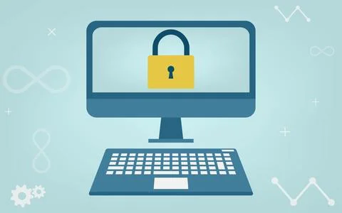 Image illustration of a computer protected by security Illustrazione stock