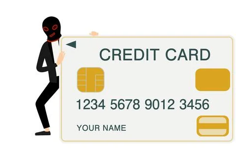 Image illustration of a hacker aiming for credit card information Illustrazione stock