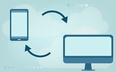 Image illustration that synchronizes between smartphone and computer Stock Illustration