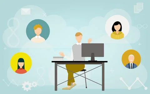 Image illustrations that connect with people using the cloud system Stock Illustration