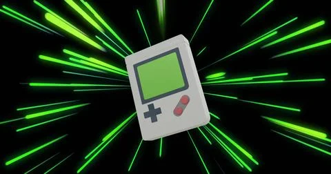 Image of image game pad with neon light trails on black background Illustrazione stock