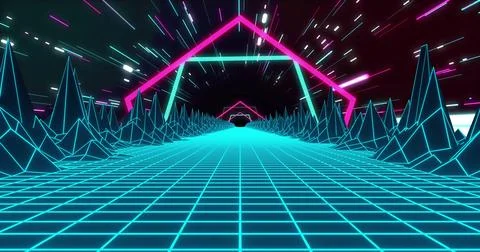 Image of image game screen with neon patten on black background Stock Illustration