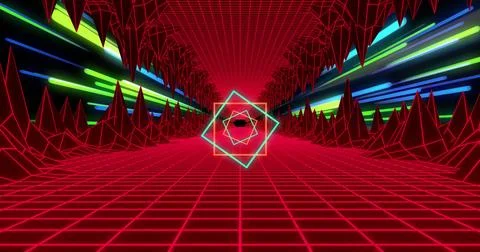 Image of image game screen with neon metaverse patten on black background Stock Illustration