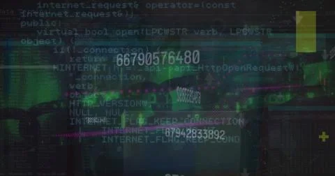 Image of increasing numbers over computer language against chain on abstract Stock Photos