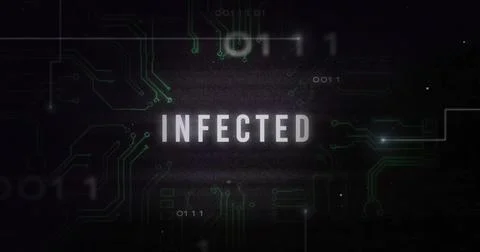 Image of infected text with data processing on black background Stock Illustration