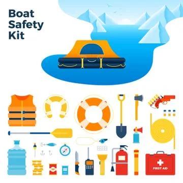 Image from inflatable floating tent and boat safety kit vector illustration in a Stock Illustration