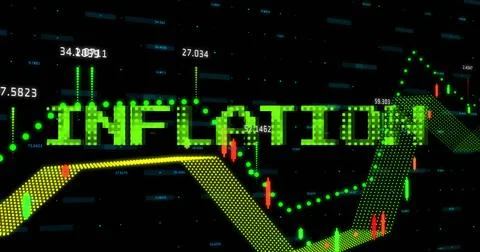 Image of inflation text in green over graph and processing data Stock Illustration