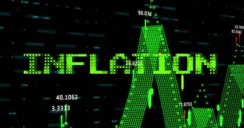 Image of inflation text in green over graph and processing data Stock Illustration