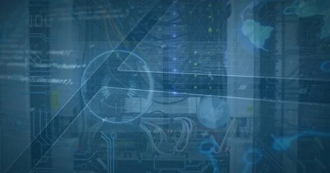 Image of infographic data processing on digital interface against computer Stock Photos