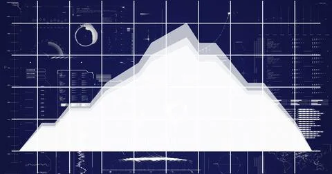 Image of infographic interface and grid pattern over lopping mountain Illustrazione stock