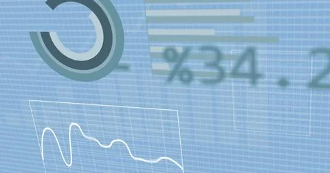 Image of infographic interface and programming language on blue background Stock Photos