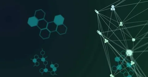 Image of information and data processing with network of connected icons on Illustrazione stock