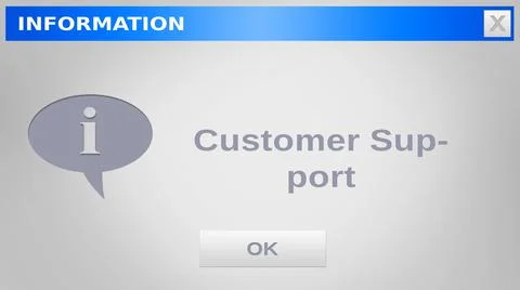 Image of information, customer support text and ok button on grey website Stock Photos