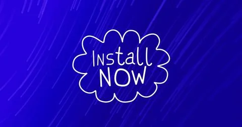 Image of install now text over cloud and light trails blue background Stock Photos