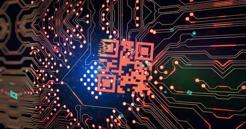 Image of integrated circuit and processor on black background 库存照片