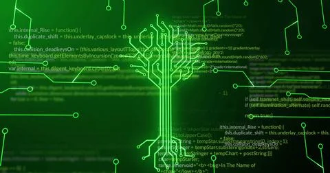 Image of integrated circuit over data processing on digital screen Stock Photos