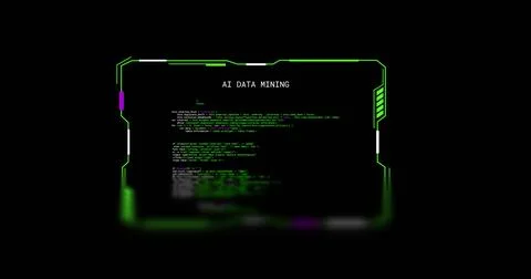 Image of interface with ai data mining text, processing on black background Stock Photos