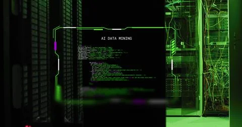 Image of interface ai data mining over computer servers Stock Photos