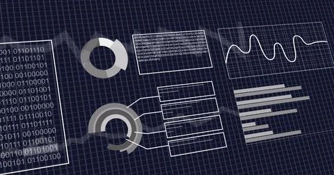 Image of interface with binary coding and statistical data processing again.. 스톡 사진