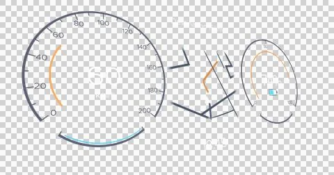 Image of interface with charging battery icon and speedometer on black Illustrazione stock